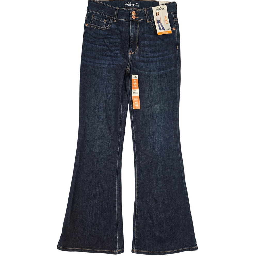 Jordache Womens High Rise Flare Jeans Dark Wash Stretch Denim Size 14 NWT